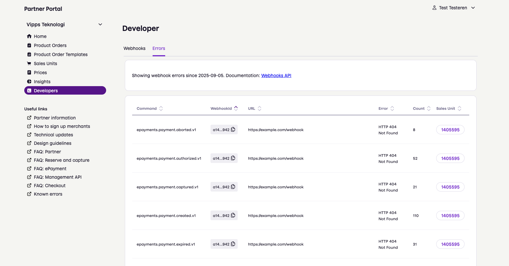 Partner portal webhooks
