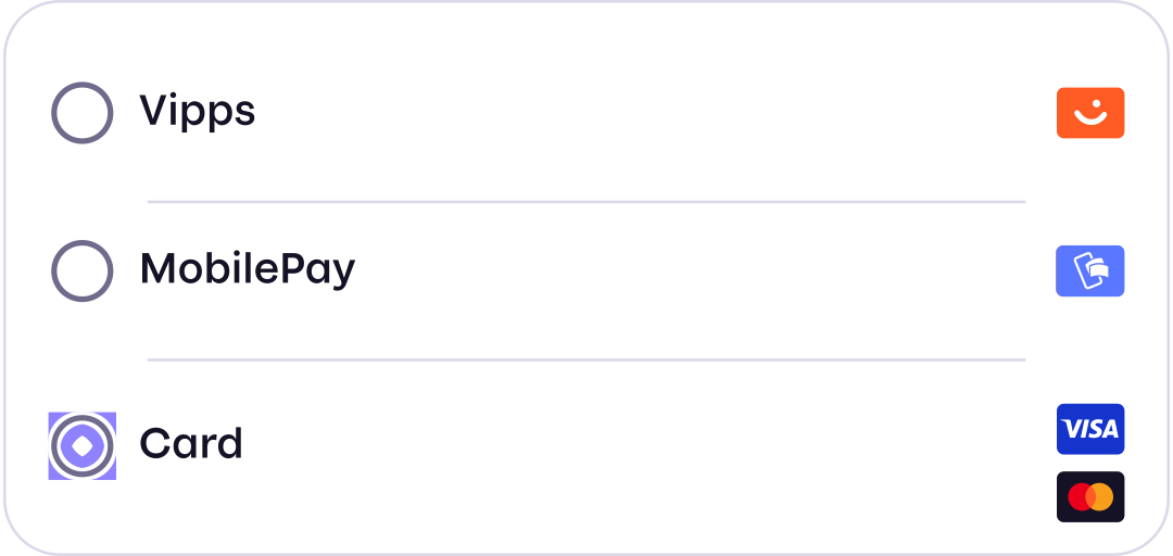 Paymarks for Vipps, MobilePay, and Visa in same selection box