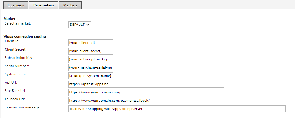 Payment method parameters