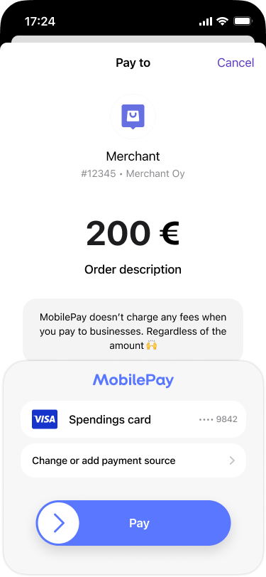 Customer confirms the payment in MobilePay