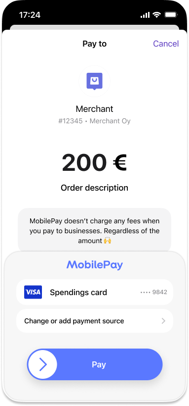Customer confirms the payment in MobilePay
