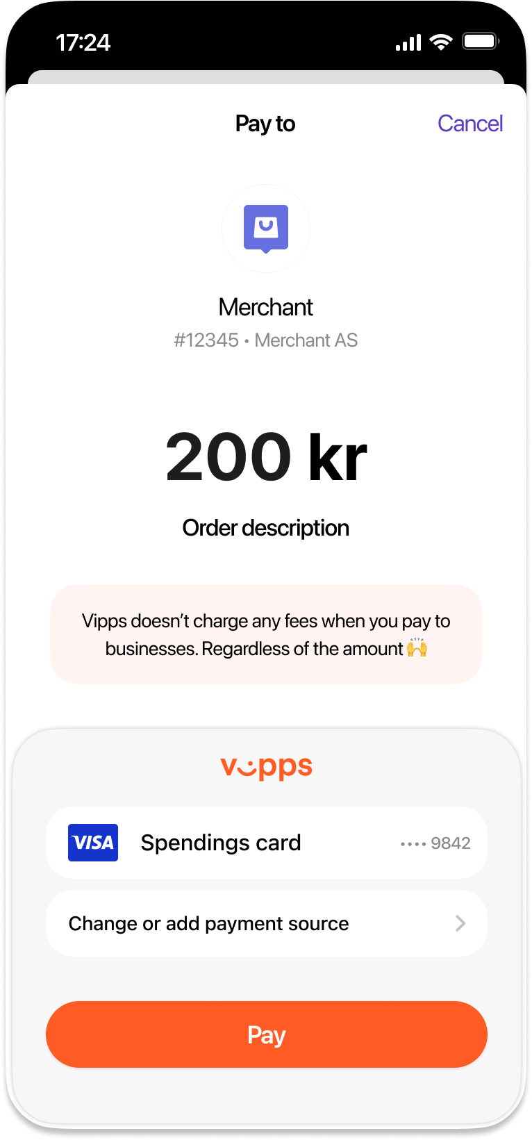 Customer confirms the payment in Vipps