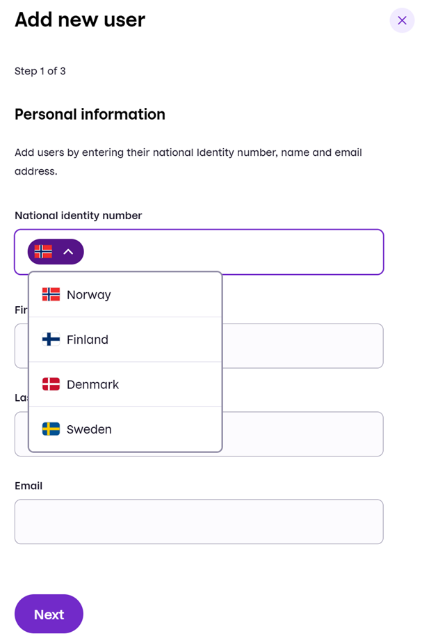 National identity number panel