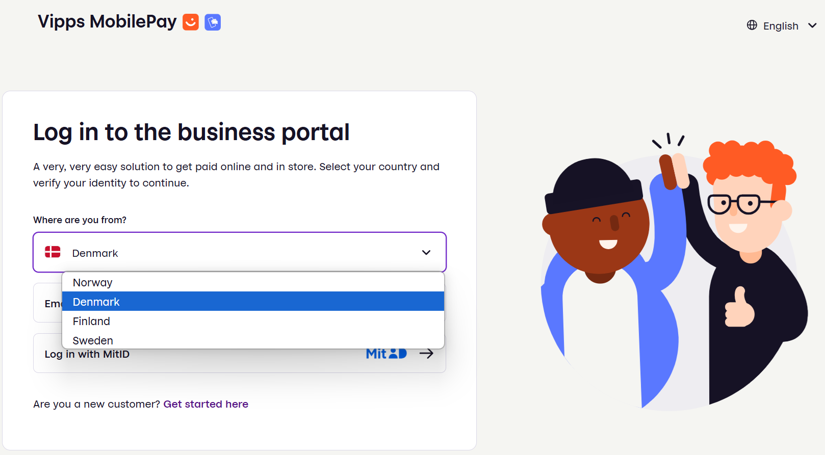 Merchant portal front page