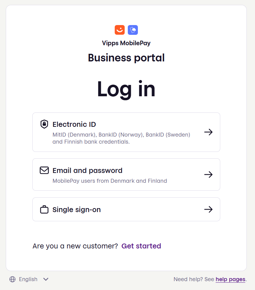 Login screen