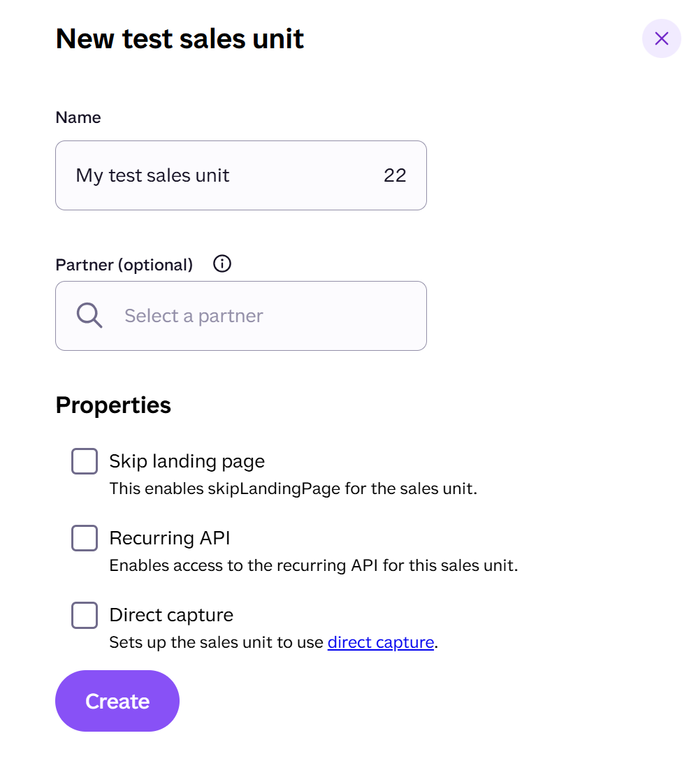 Create a test sales unit