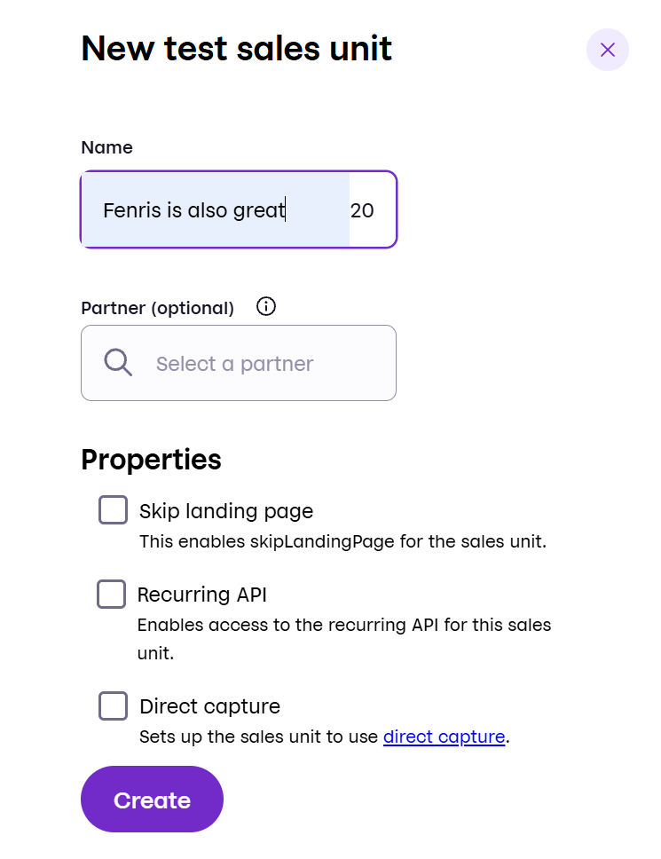 Create a test sales unit