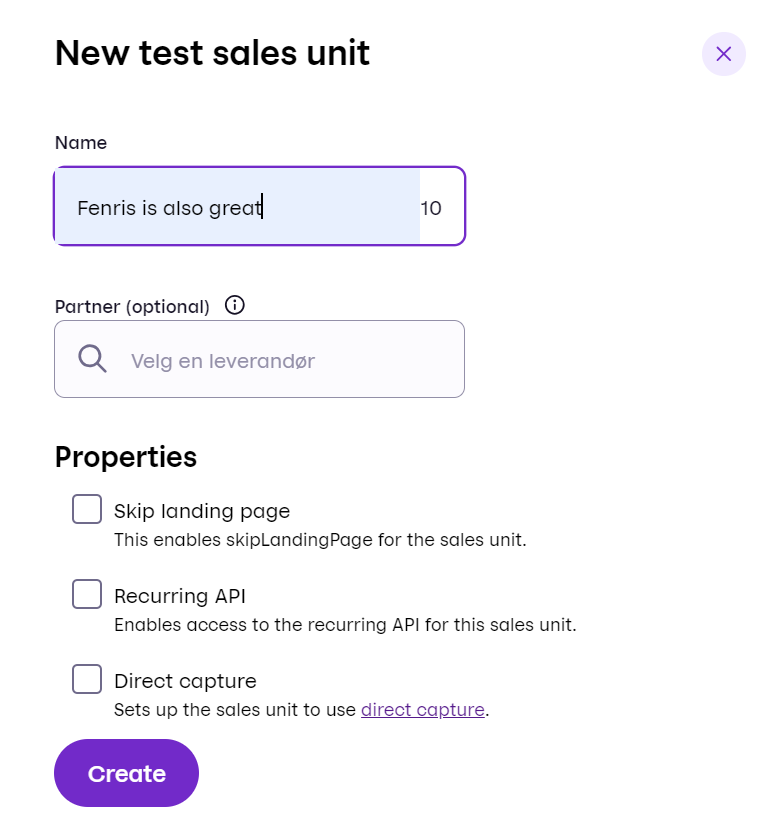 Create a test sales unit