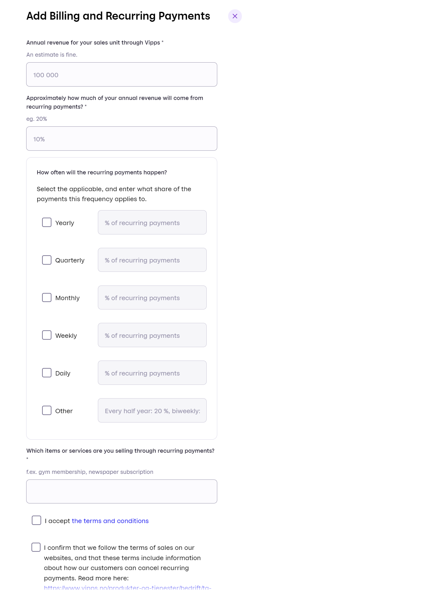 Request recurring change form