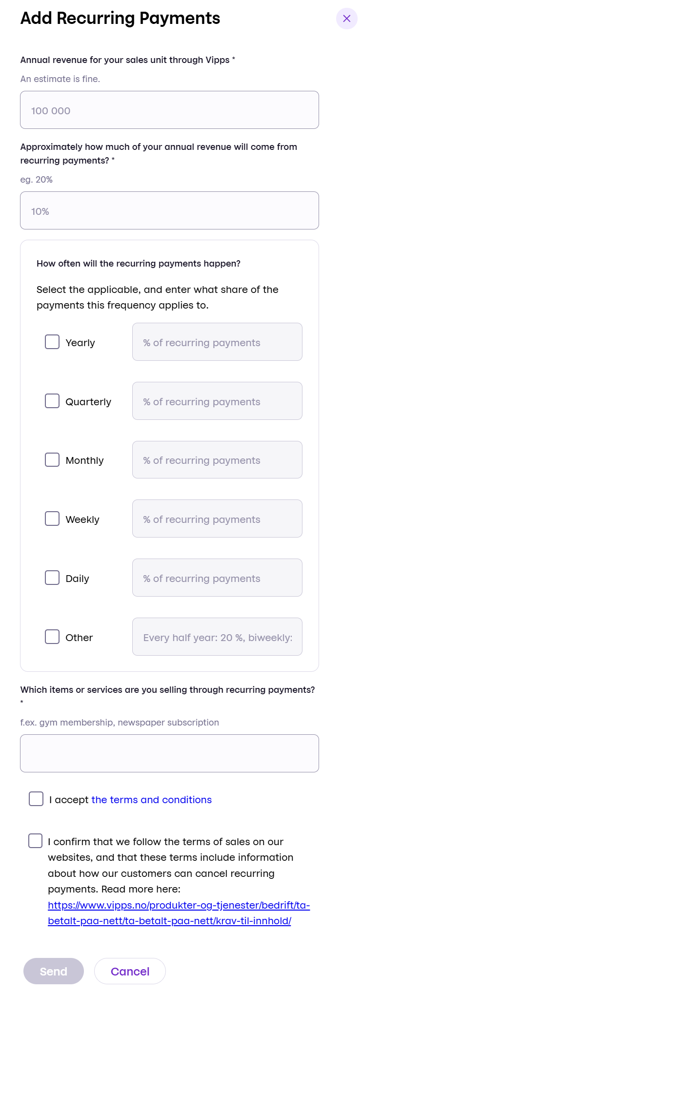 Request recurring change form