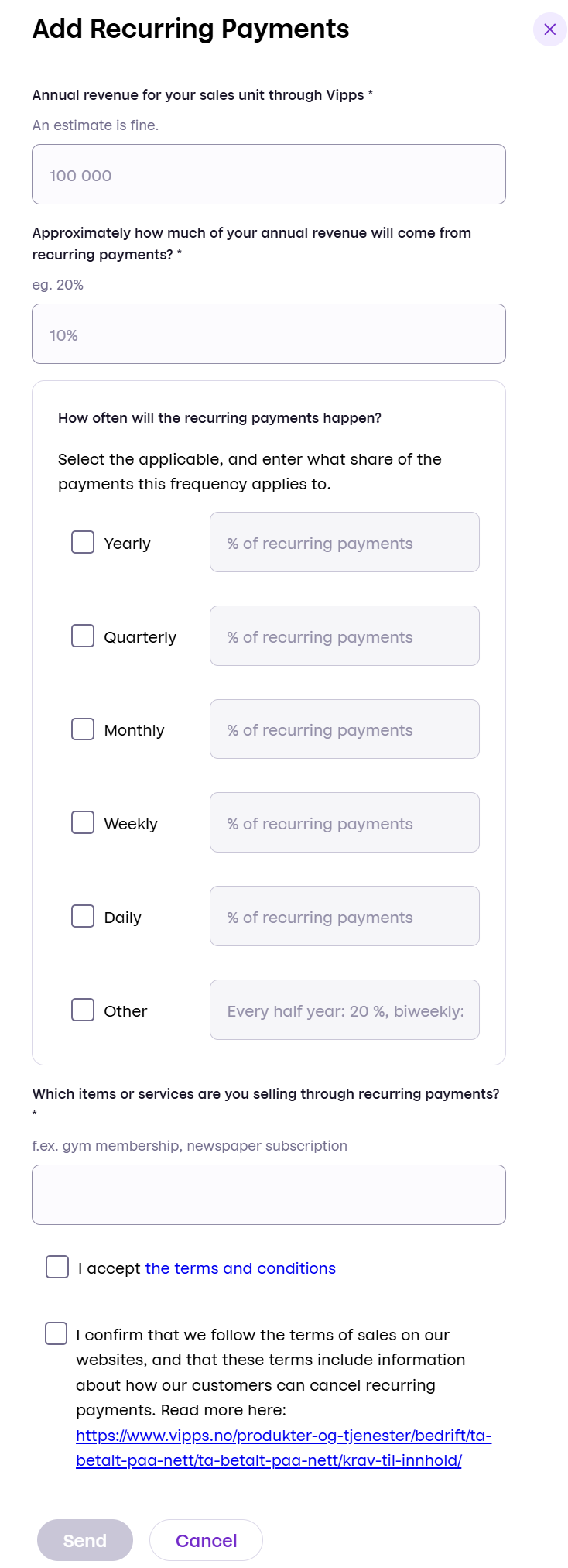 Request recurring change form