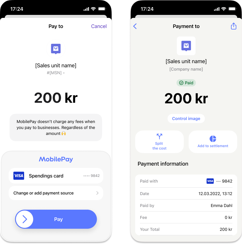 MobilePay Online payment screens