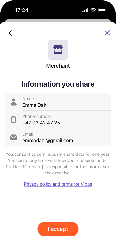Browser with Vipps login option