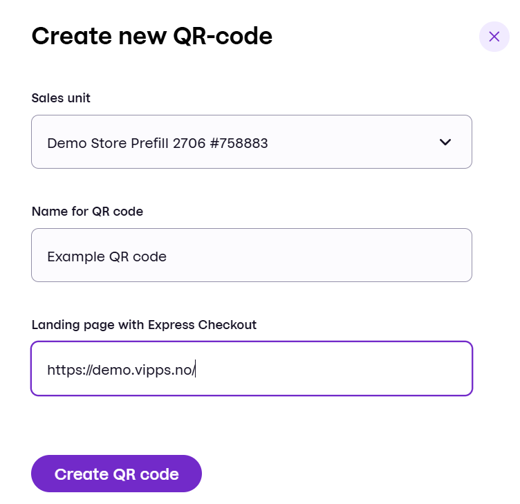 Choose a name and a URL for the QR