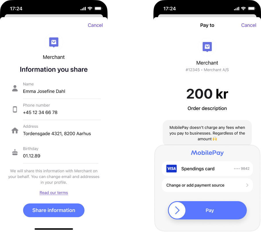 User information consent screen in MobilePay