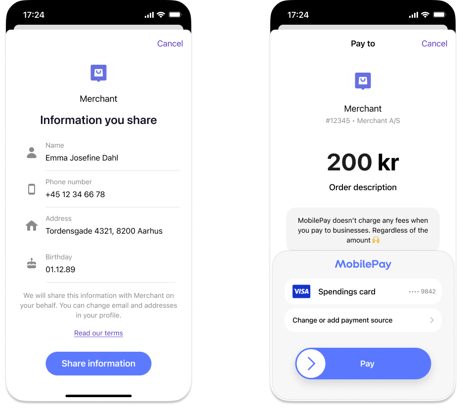 User information consent screen in MobilePay