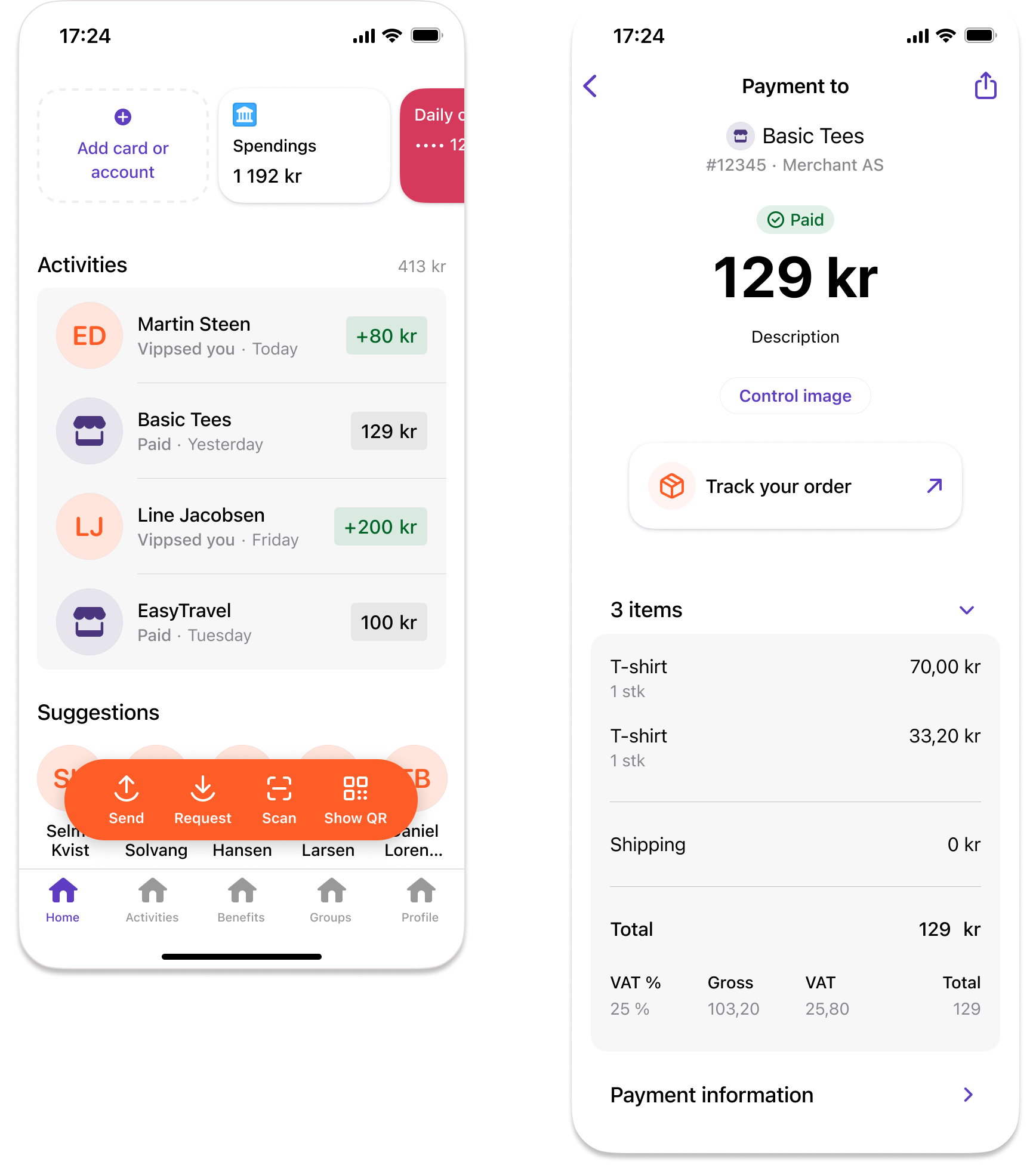 Vipps order history