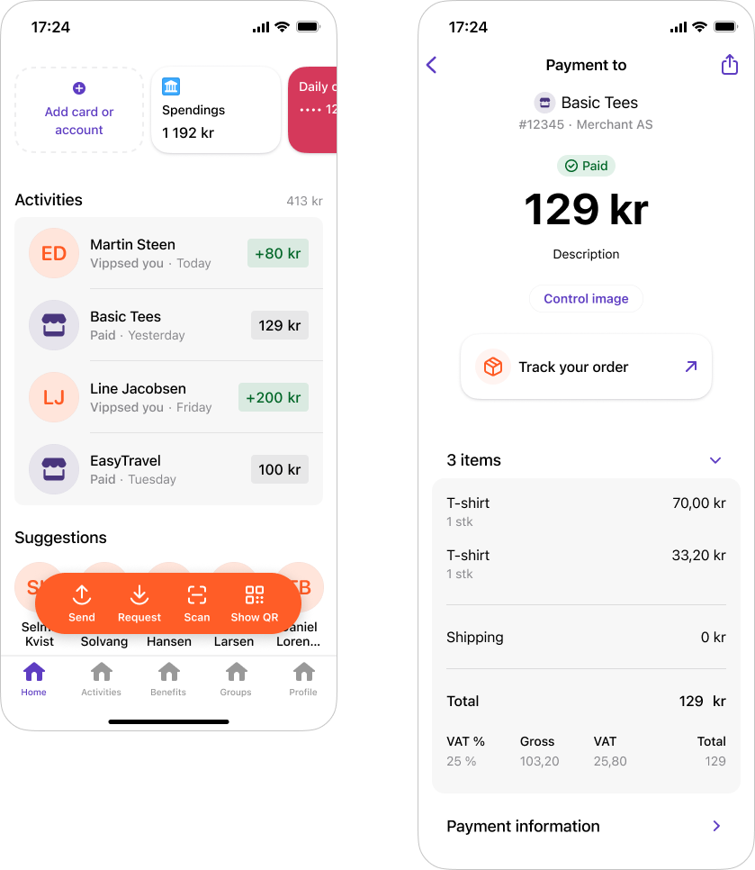 Vipps order history