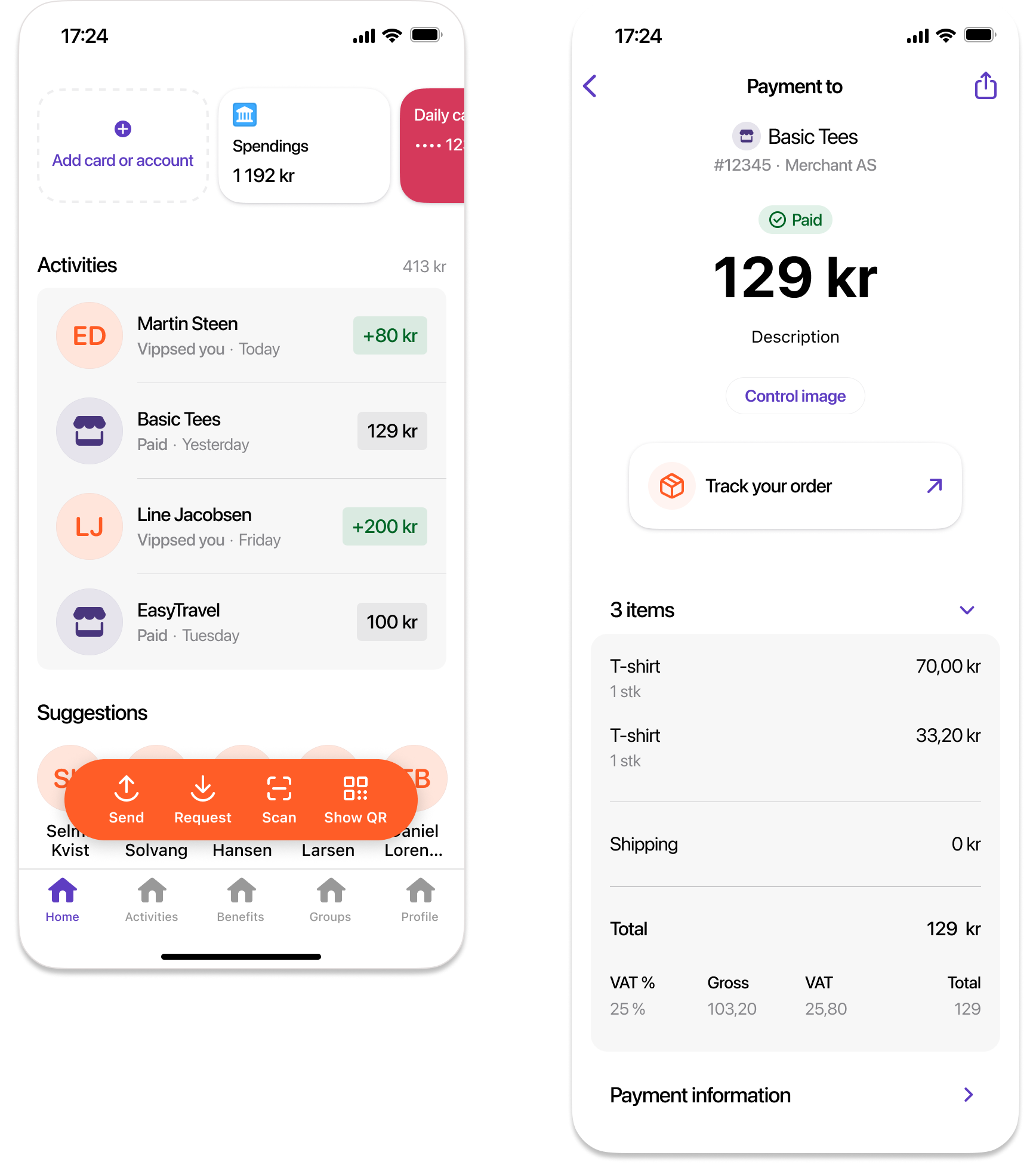 Vipps order history