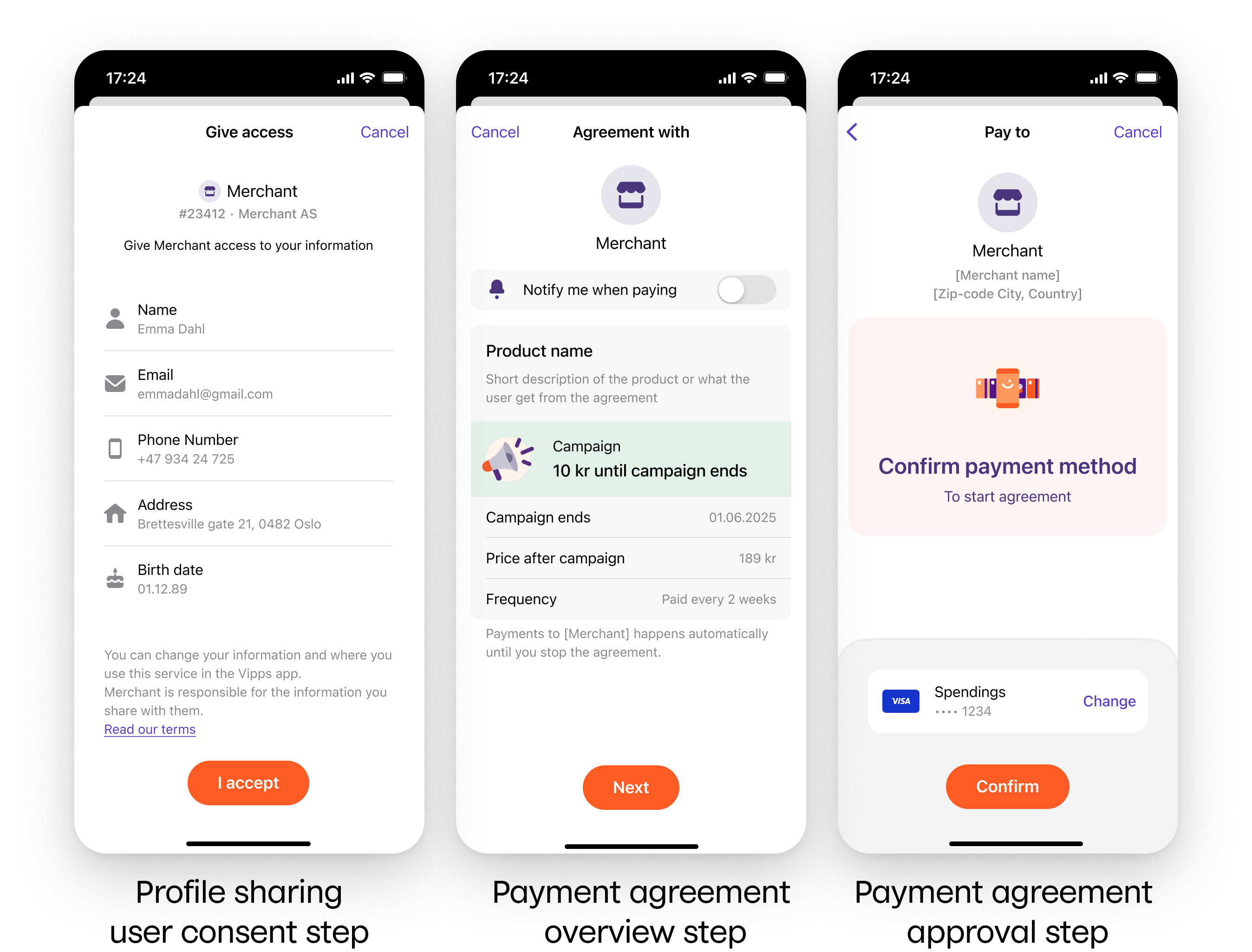User information consent screen in Vipps