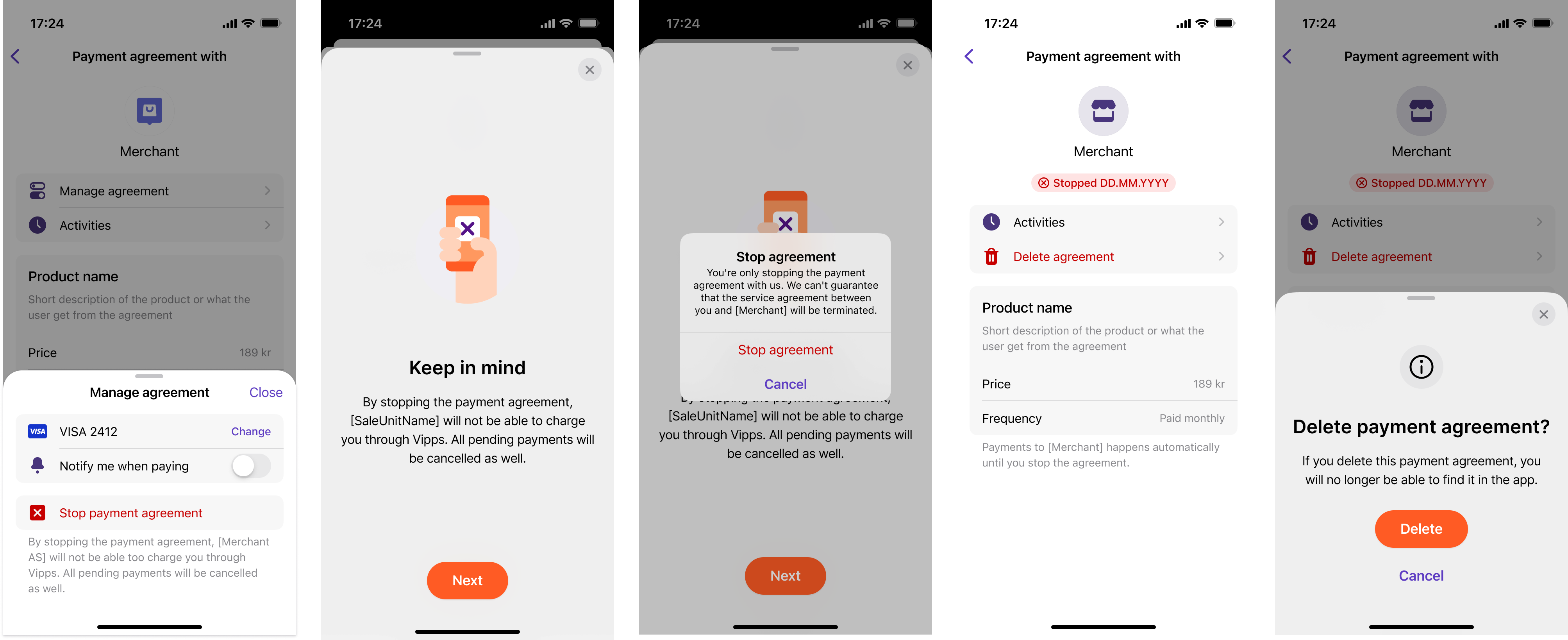 Manage payment agreement options in Vipps
